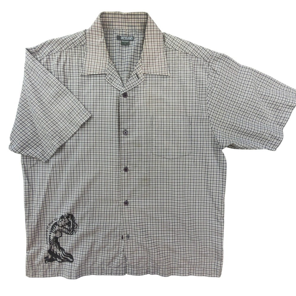 Redsand Mens Grey Short Sleev Button Down Shirt Graphic Damned If You Do Vintage